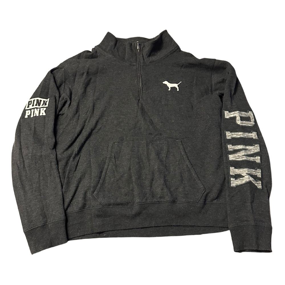 VS PINK | Dark Gray Half-Zip Sweatshirt | Y2K 2010s Campus Style Retro
